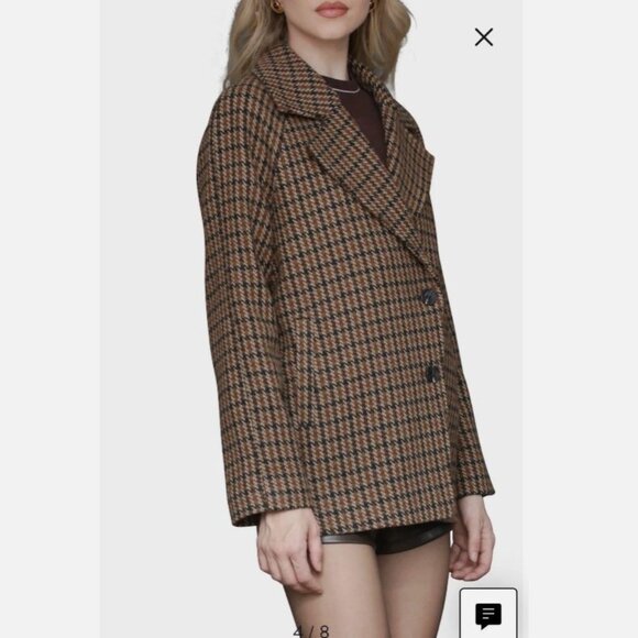 NWT Avec Les Filles Relaxed Plaid Raglan Double Breasted Short Coat Size S - Picture 5 of 11